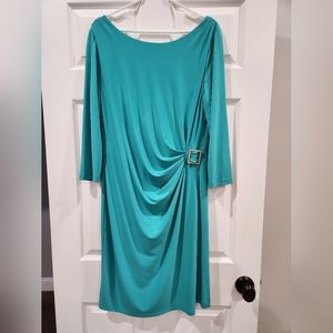 TAHARI ARTHUR LEVINE 3/4 SLEEVE BOAT NECK LINED SHEATH DRESS SZ 14